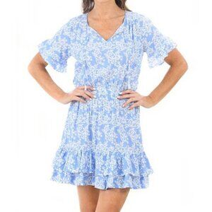 Walker & Wade Courtney Periwinkle Floral Beaded Tie Neck Resort Dress Size XL